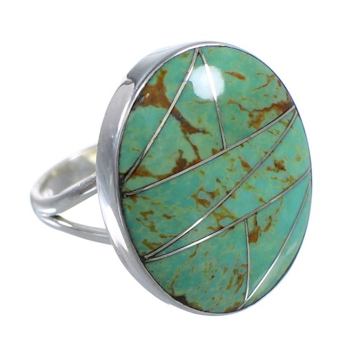 Southwest Sterling Silver And Turquoise Inlay Ring Size 8-1/2 VX57255