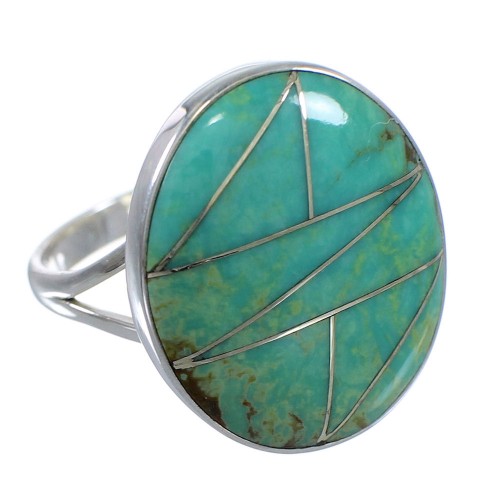 Sterling Silver And Turquoise Inlay Jewelry Ring Size 8-1/2 VX57270