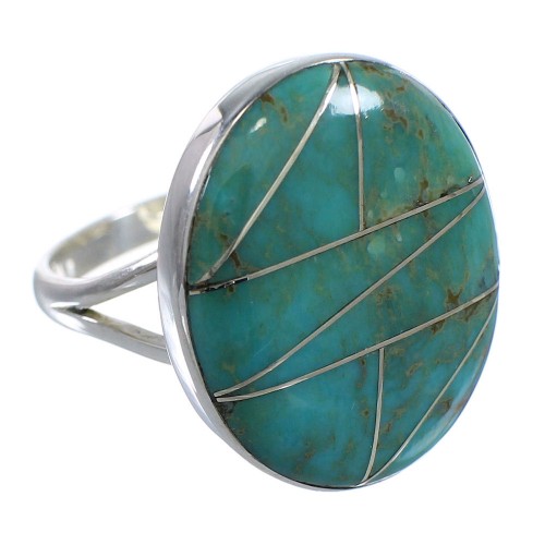 Southwest Turquoise Inlay And Genuine Sterling Silver Ring Size 8-1/2 WX59080