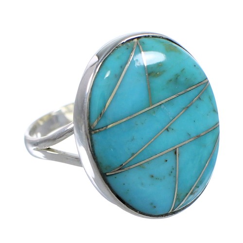 Genuine Sterling Silver And Turquoise Inlay Southwestern Ring Size 5-3/4 WX59088