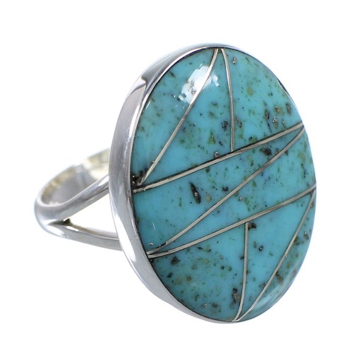Sterling Silver And Turquoise Inlay Southwestern Ring Size 4-3/4 WX59102