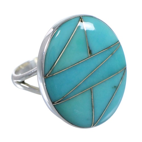 Genuine Sterling Silver Southwest Turquoise Inlay Ring Size 5-1/4 WX59143