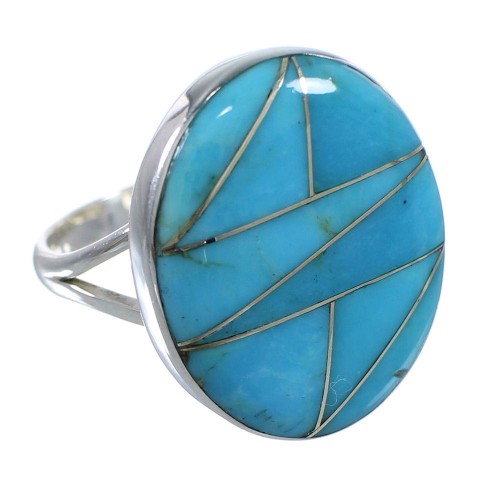 Turquoise Inlay Southwestern Sterling Silver Ring Size 5-1/2 WX59157