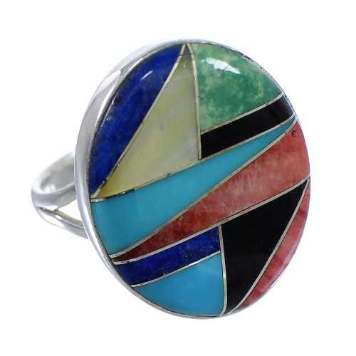 Sterling Silver And Multicolor Inlay Southwest Jewelry Ring Size 7-1/4 VX58837