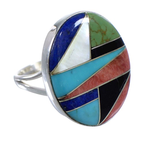 Southwestern Genuine Sterling Silver Multicolor Ring Size 5-1/4 VX58865