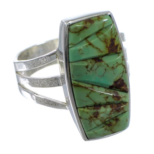 Turquoise Inlay And Sterling Silver Ring Size 8-3/4 VX57295