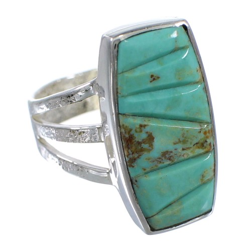 Southwest Turquoise Inlay And Genuine Sterling Silver Ring Size 6-3/4 VX57306