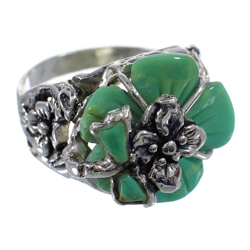 Turquoise Sterling Silver Flower Dragonfly Ring Size 5-3/4 RX82557