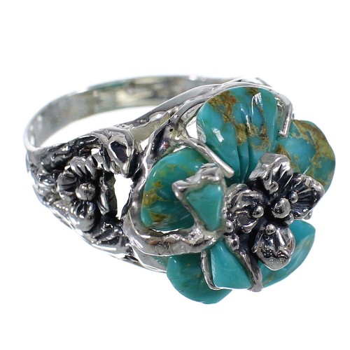 Sterling Silver Turquoise Flower Dragonfly Ring Size 7-1/2 RX82611