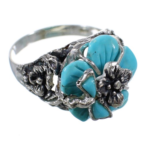 Sterling Silver And Turquoise Flower Dragonfly Ring Size 4-3/4 RX82620