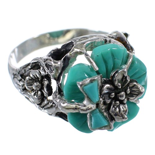 Turquoise Sterling Silver Flower Dragonfly Ring Size 7-3/4 RX82720