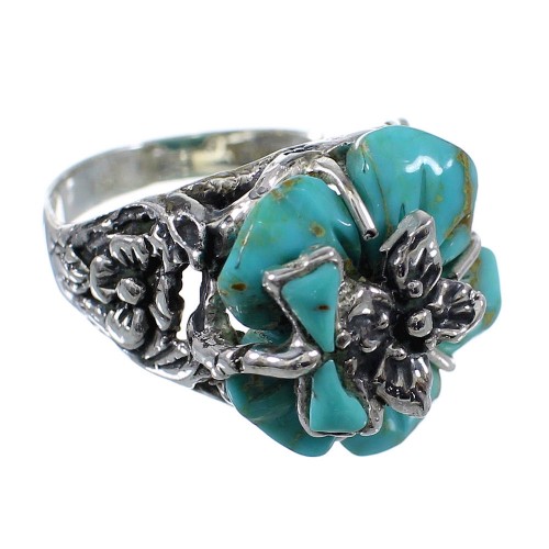 Authentic Sterling Silver Turquoise Flower Dragonfly Ring Size 5-3/4 RX82746