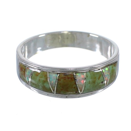 Southwest Turquoise And Opal Inlay Authentic Sterling Silver Ring Size 6-1/4 RX82992