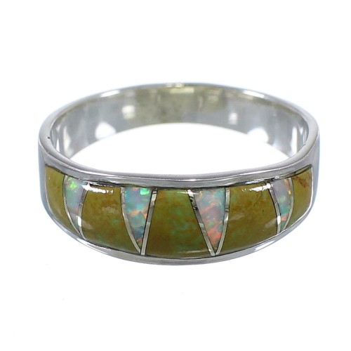 Turquoise Opal Inlay Authentic Sterling Silver Ring Size 7 RX83010