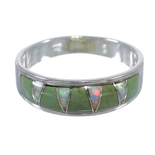 Turquoise And Opal Inlay Sterling Silver Ring Size 6-3/4 RX83033