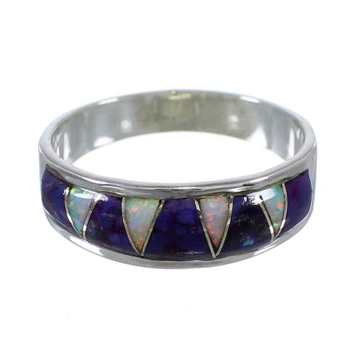 Southwest Genuine Sterling Silver Opal And Magenta Turquoise Jewelry Ring Size 7-3/4 VX57851