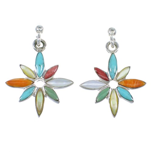 Multicolor Flower Sterling Silver Southwest Post Dangle Earrings WX57539