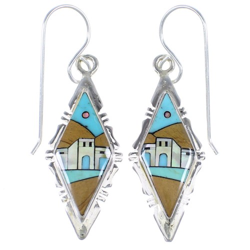 Multicolor Silver Native American Pueblo Design Hook Dangle Earrings WX57545