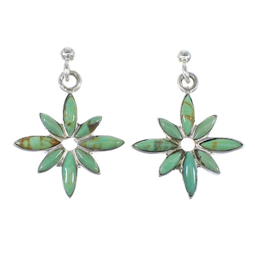 Turquoise And Sterling Silver Southwest Flower Post Dangle Earrings WX57670