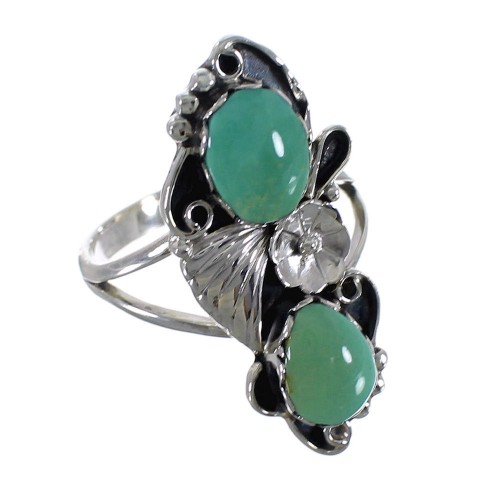 Genuine Sterling Silver Flower Southwest Turquoise Ring Size 8-1/2 RX60211