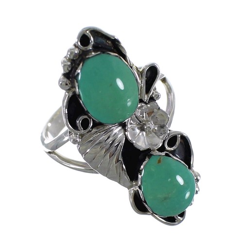 Genuine Sterling Silver Flower Turquoise Ring Size 4-3/4 RX60229