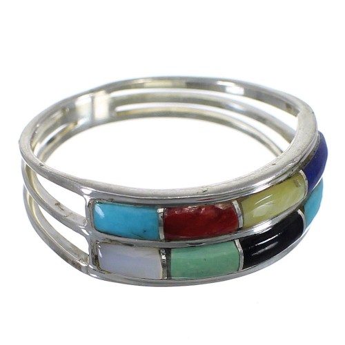 Silver Multicolor Inlay Southwestern Ring Size 8 QX76089