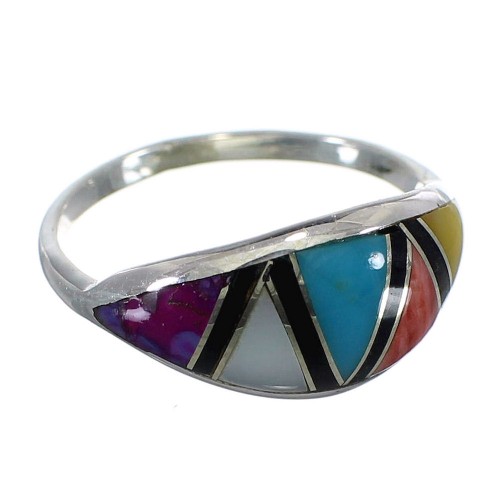 Sterling Silver And Multicolor Inlay Southwest Ring Size 8 QX76126