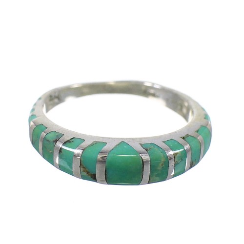 Southwestern Turquoise Inlay Genuine Sterling Silver Jewelry Ring Size 6-3/4 AX80016