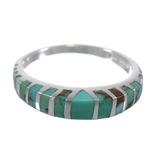 Turquoise Inlay Silver Jewelry Southwestern Ring Size 6-1/4 AX80060