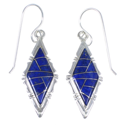 Lapis Inlay Sterling Silver Southwest Hook Dangle Earrings WX57705