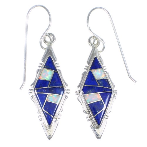 Lapis And Opal Genuine Sterling Silver Southwest Hook Dangle Earrings WX57774