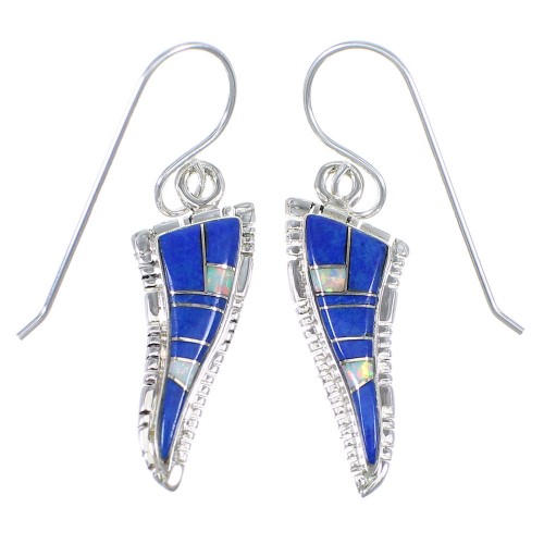 Southwestern Lapis And Opal Inlay Sterling Silver Hook Dangle Earrings WX57780