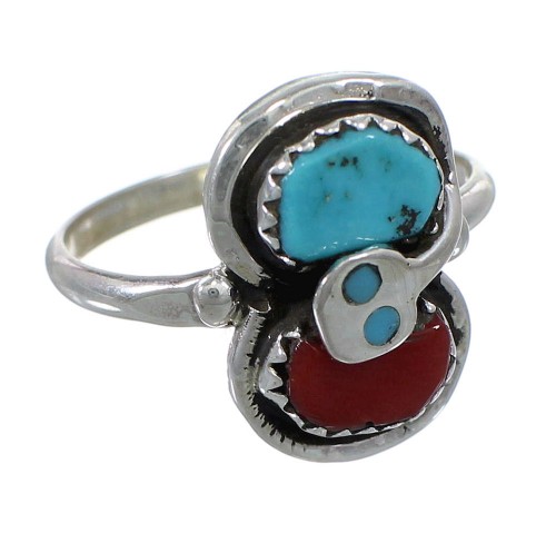 Sterling SilverEffie Calavaza Turquoise Coral  Zuni Snake Ring Size 9-1/4 SX110113