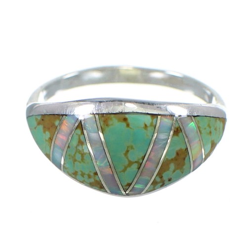 Turquoise And Opal Inlay Sterling Silver Ring Size 5 AX82750