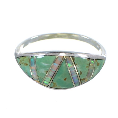 Southwest Turquoise And Opal Inlay Silver Ring Size 7 AX82756