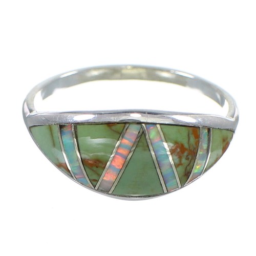Southwestern Turquoise And Opal Inlay Silver Ring Size 5 AX82759