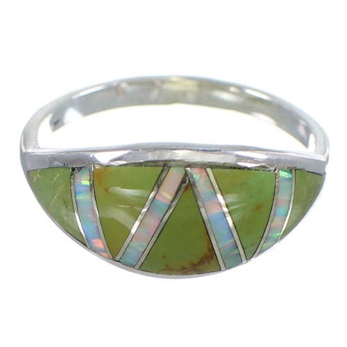 Southwest Turquoise And Opal Sterling Silver Ring Size 6-1/2 AX82768