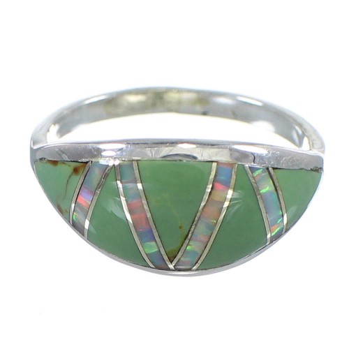 Southwest Opal And Turquoise Inlay Sterling Silver Ring Size 6-1/2 AX82777