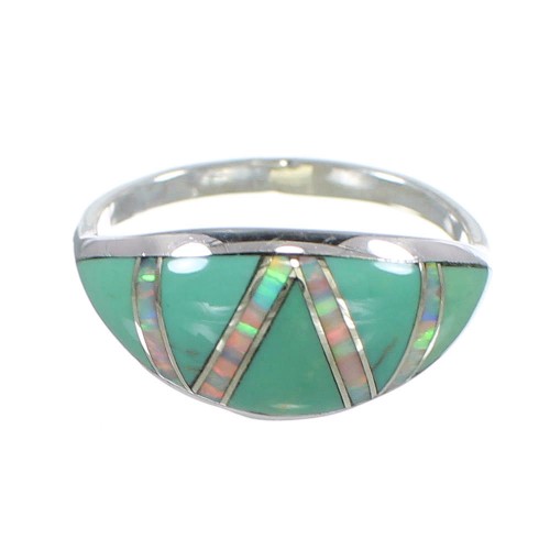 Turquoise And Opal Inlay Sterling Silver Jewelry Ring Size 6-1/2 AX82814