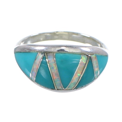 Turquoise And Opal Southwest Sterling Silver Jewelry Ring Size 4-1/2 AX82842