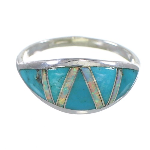 Turquoise And Opal Southwest Silver Ring Size 5-1/2 AX82846