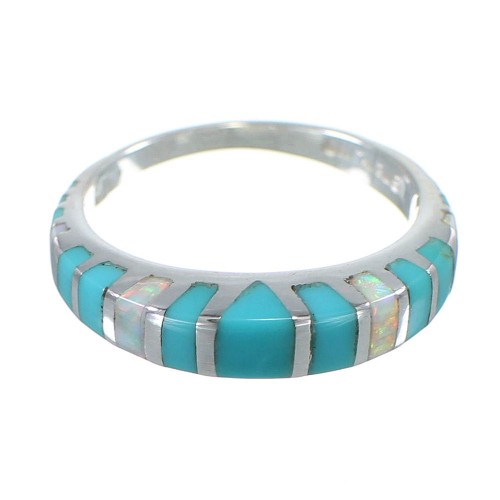 Opal Turquoise Inlay And Silver Jewelry Southwestern Ring Size 5-3/4 AX83052