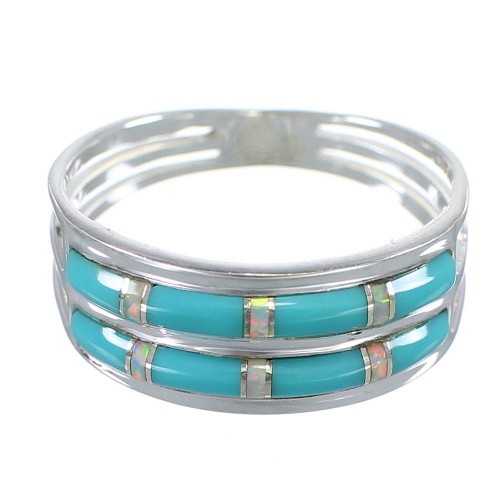 Southwest Opal And Turquoise Inlay Silver Ring Size 5-1/2 AX83159