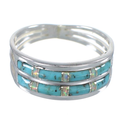 Opal And Turquoise Southwestern Genuine Sterling Silver Ring Size 6-1/2 AX83166