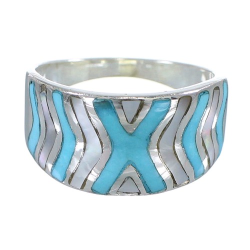 Turquoise And Mother Of Pearl Sterling Silver Ring Size 6-1/4 AX83195