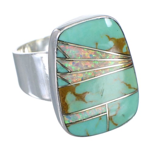 Turquoise And Opal Silver Southwest Ring Size 4-1/2 AX83277