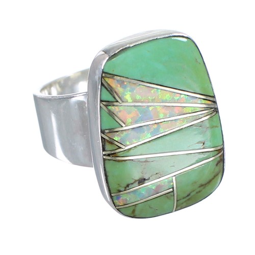 Silver Turquoise And Opal Inlay Southwestern Jewelry Ring Size 4-3/4 AX83291