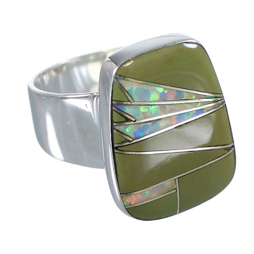 Turquoise And Opal Inlay Genuine Sterling Silver Ring Size 6-1/2 AX83320