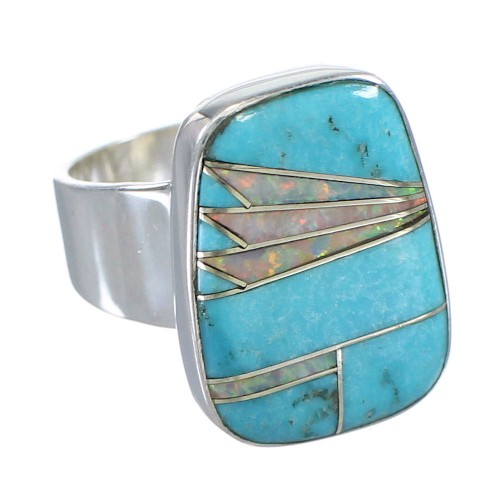 Silver Jewelry Southwest Turquoise And Opal Inlay Ring Size 5-1/2 AX83325