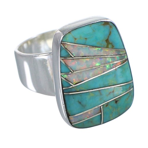 Silver Southwestern Turquoise And Opal Jewelry Ring Size 6 AX83350
